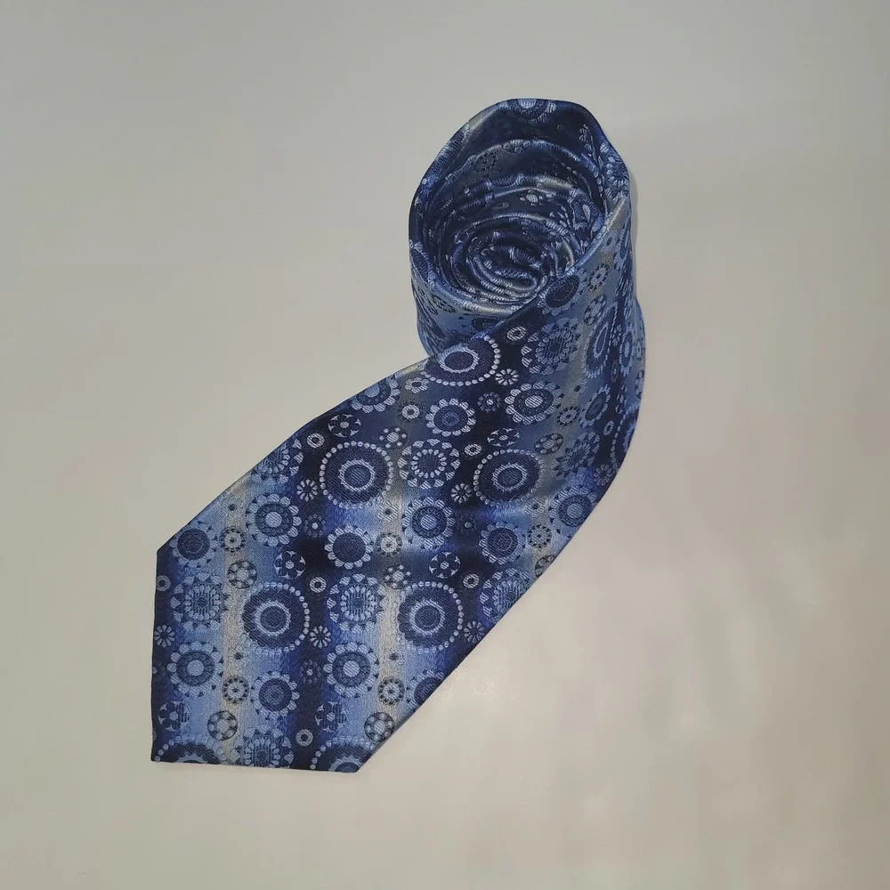 Belisi Mens Necktie Blue Gray‎ Circle Floral 100% Silk Handmade Business Preppy